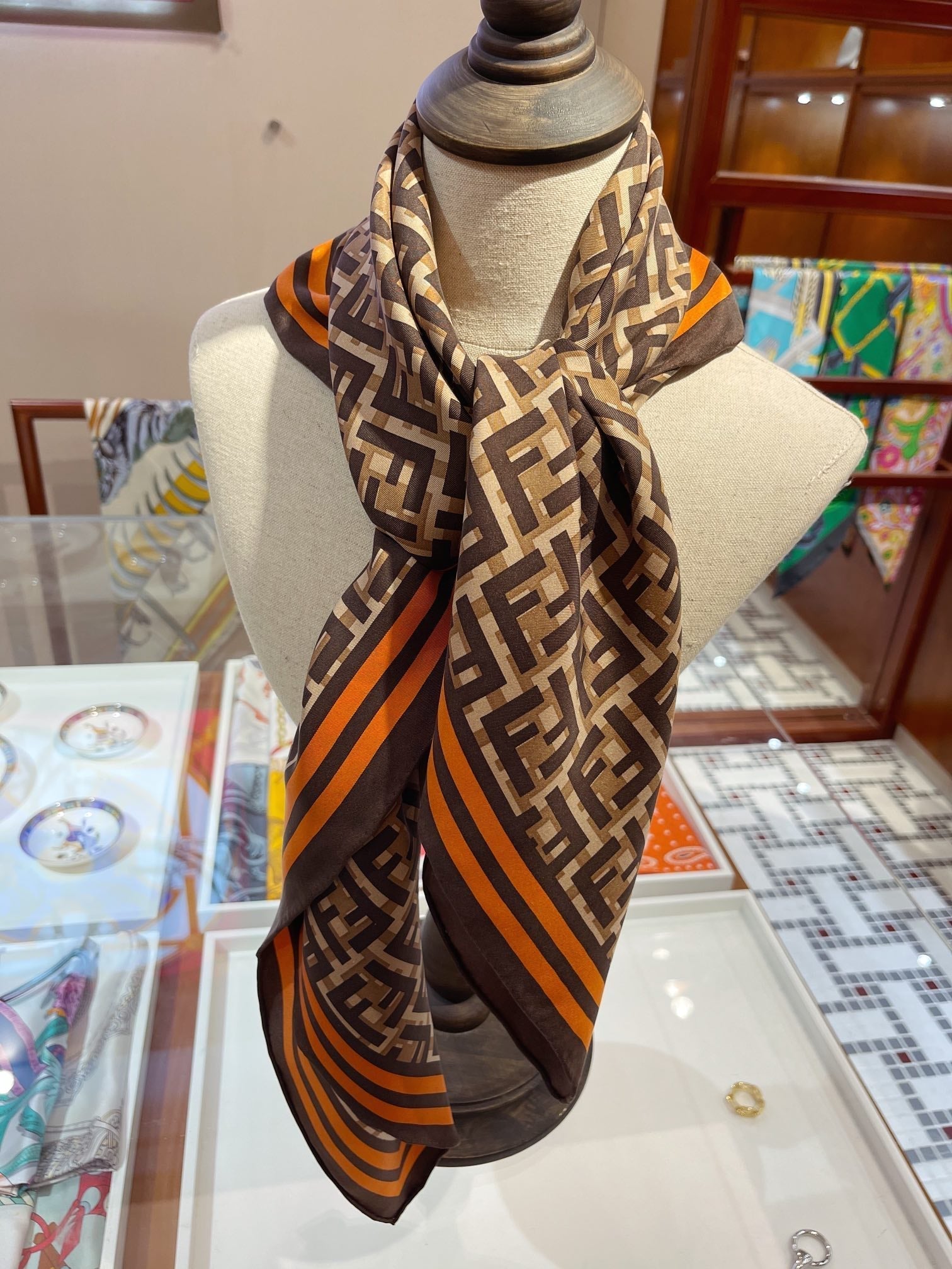 Fendi Twill Silk FF Monogram Square Scarf for Women – product image 10