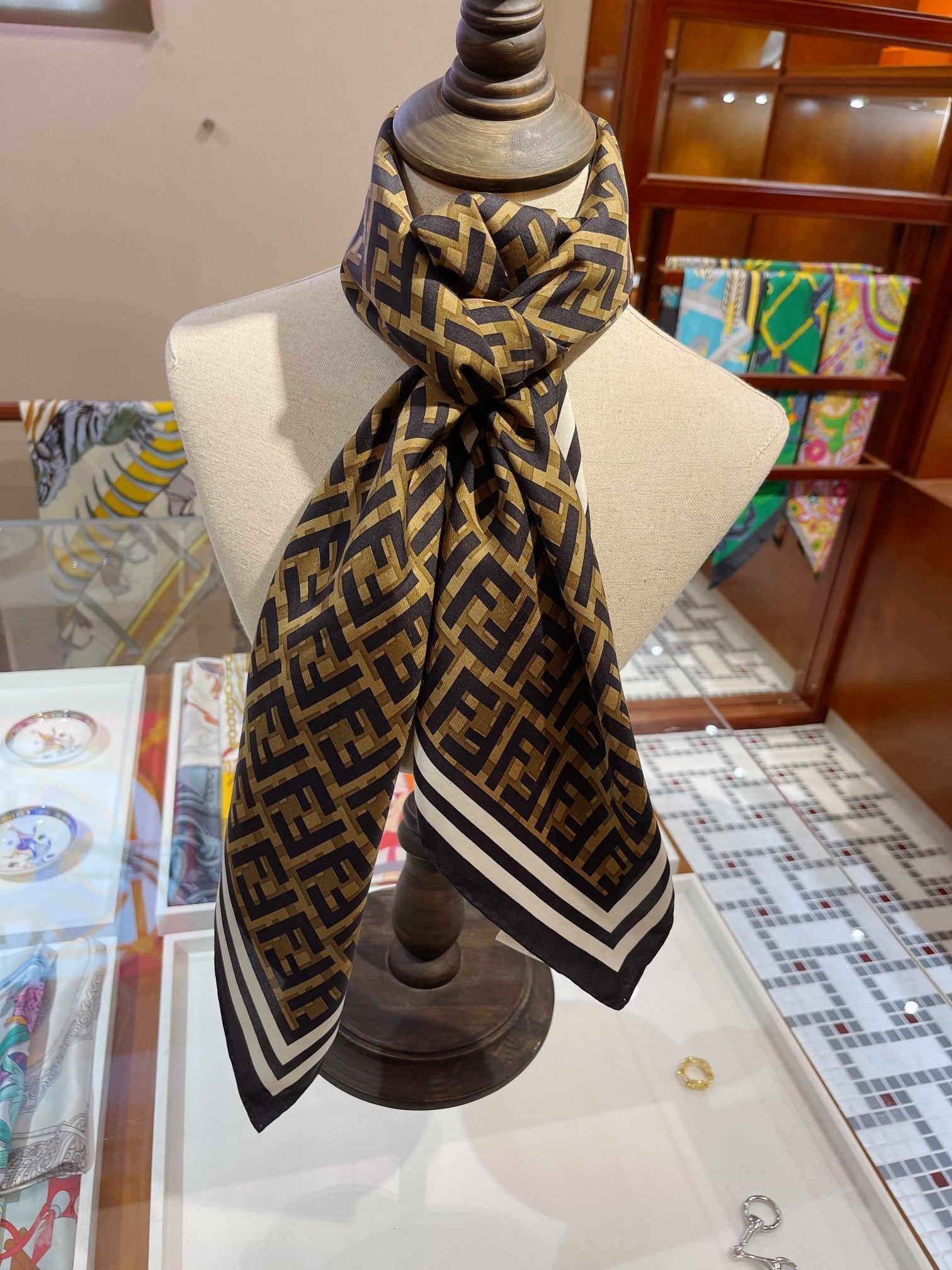 Fendi Twill Silk FF Monogram Square Scarf for Women – product image 14