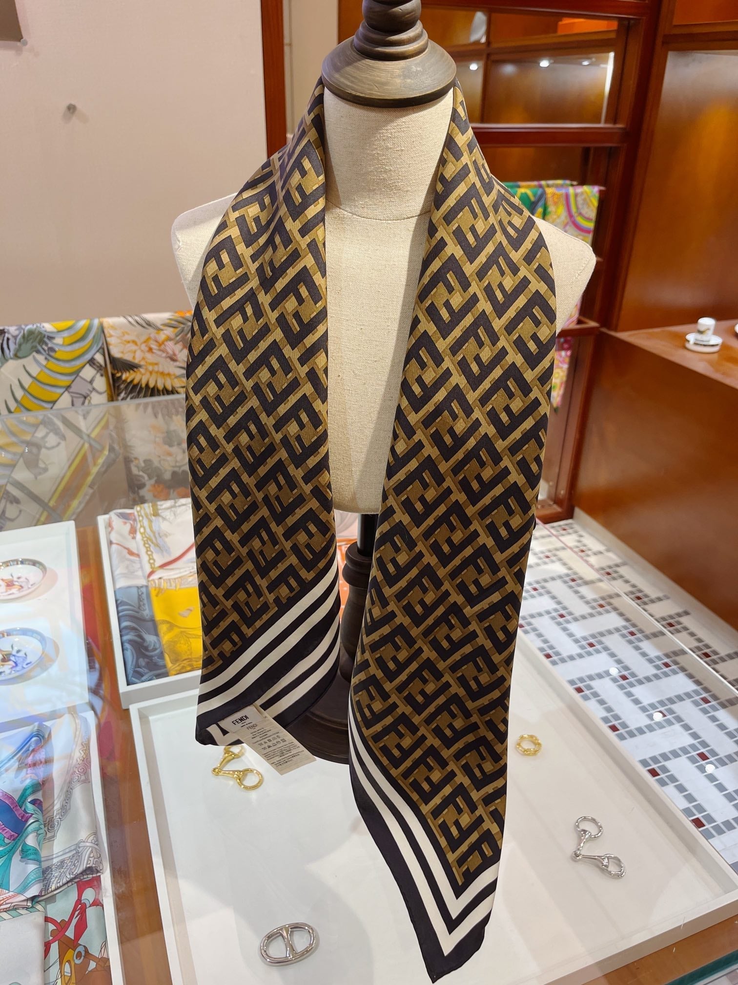 Fendi Twill Silk FF Monogram Square Scarf for Women – product image 15