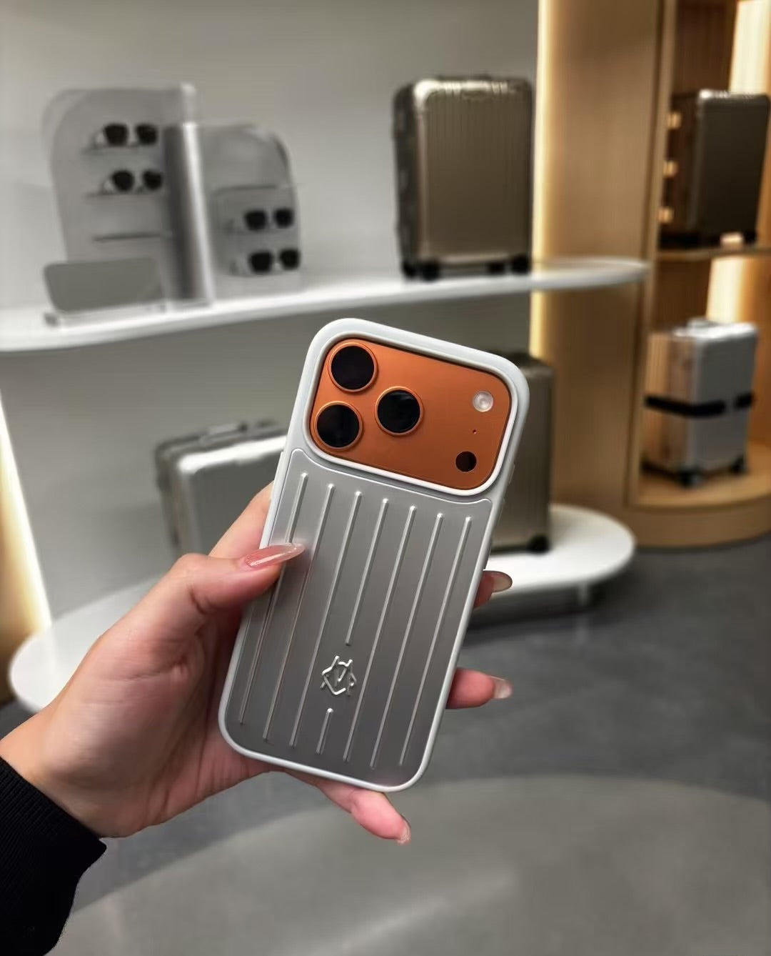 Rimowa Silver iPhone 17 Pro Max Case – Luxury Travel Design