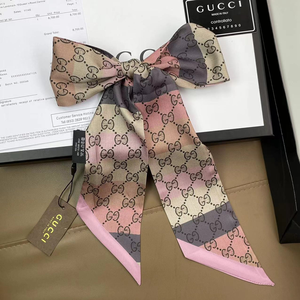 Gucci 100% Silk Double Satin Bow Tie Scarf & Headband – Hair Ribbon, Bag… – product image 4