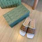 Gucci Brown Canvas Embossed Flat Slippers – slippers product image 2