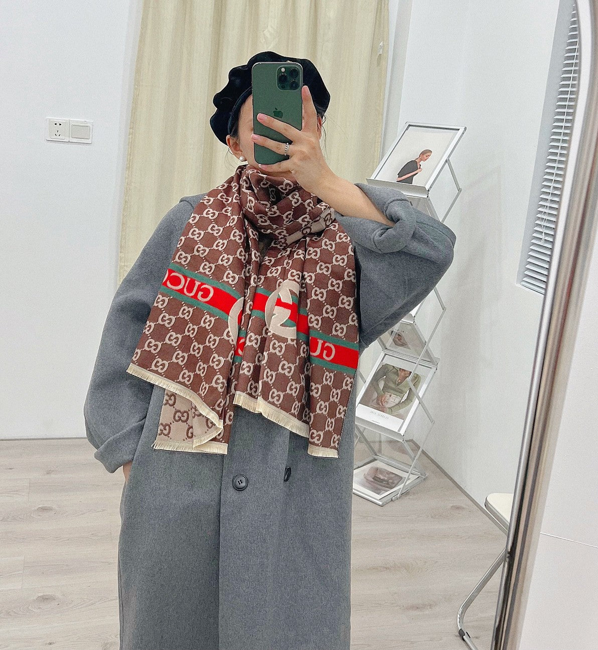 Gucci Cashmere Classic Full Logo Jacquard Warm Scarf Shawl for Women – product image 20