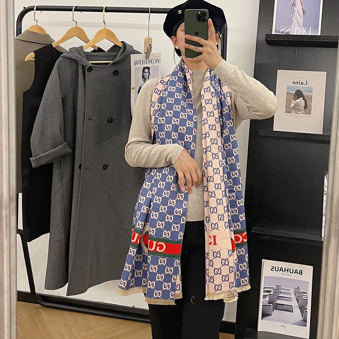 Gucci Cashmere Classic Full Logo Jacquard Warm Scarf Shawl for Women – product image 29