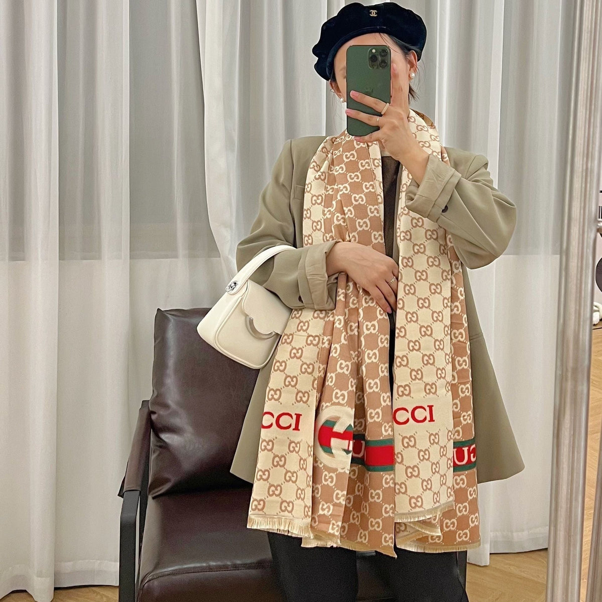 Gucci Cashmere Classic Full Logo Jacquard Warm Scarf Shawl for Women – product image 30