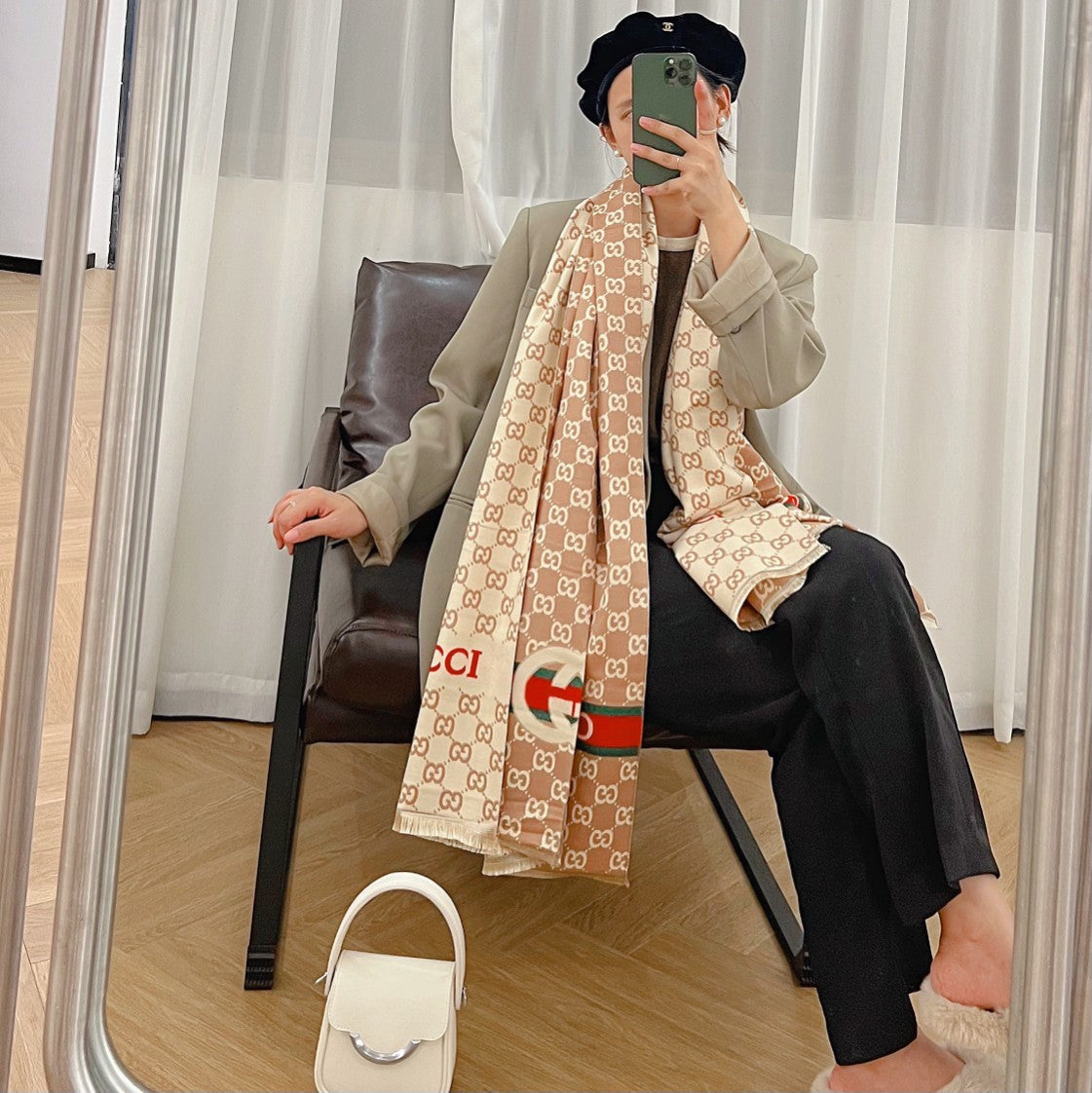 Gucci Cashmere Classic Full Logo Jacquard Warm Scarf Shawl for Women – product image 31