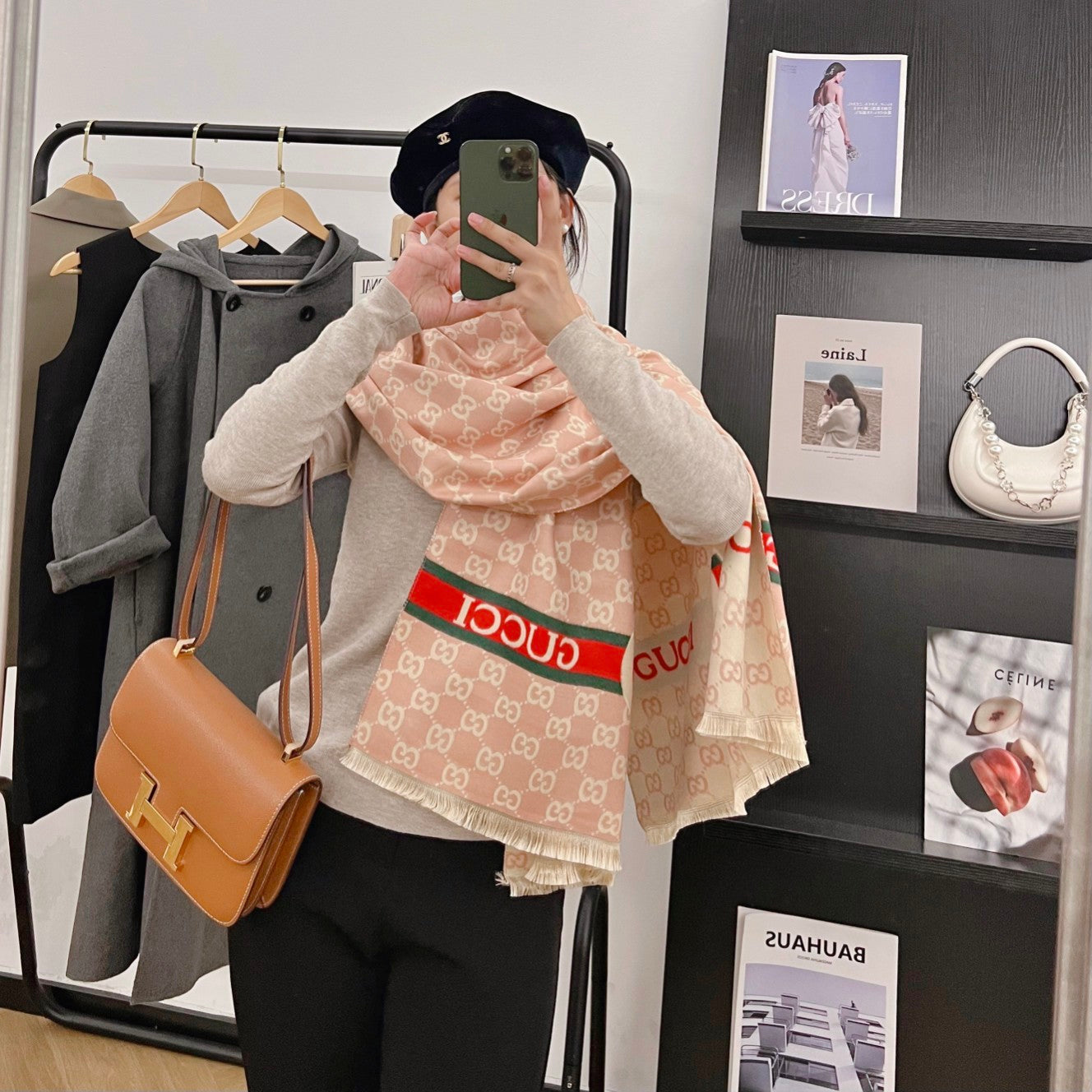Gucci Cashmere Classic Full Logo Jacquard Warm Scarf Shawl for Women – product image 32