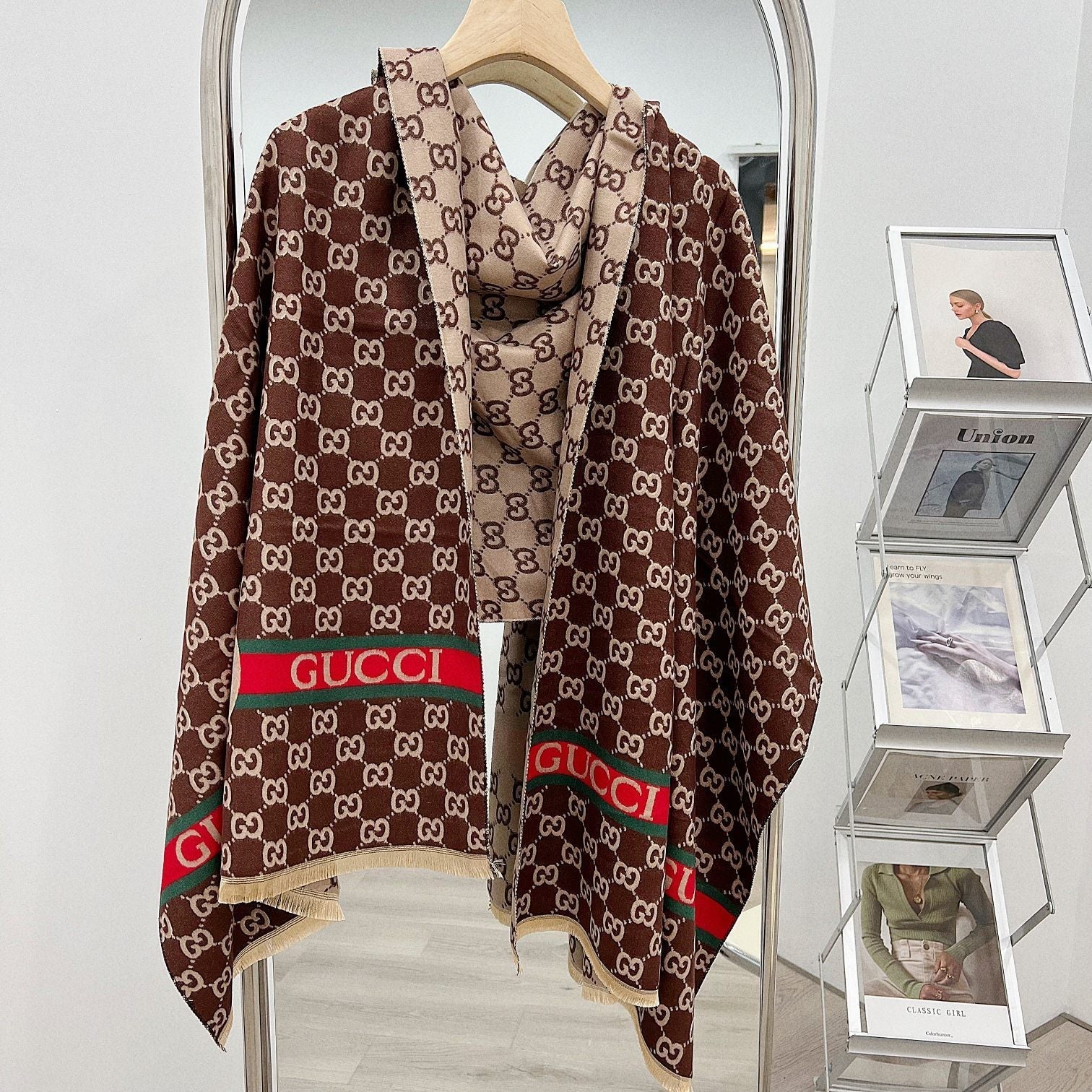 Gucci Cashmere Classic Full Logo Jacquard Warm Scarf Shawl for Women – product image 7