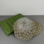 Gucci crystal GG monogram baseball cap in beige detail view