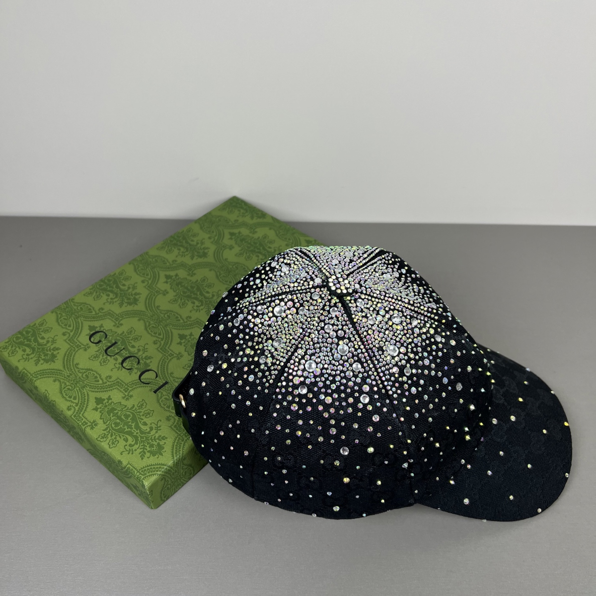 Gucci crystal GG monogram baseball cap in black front view