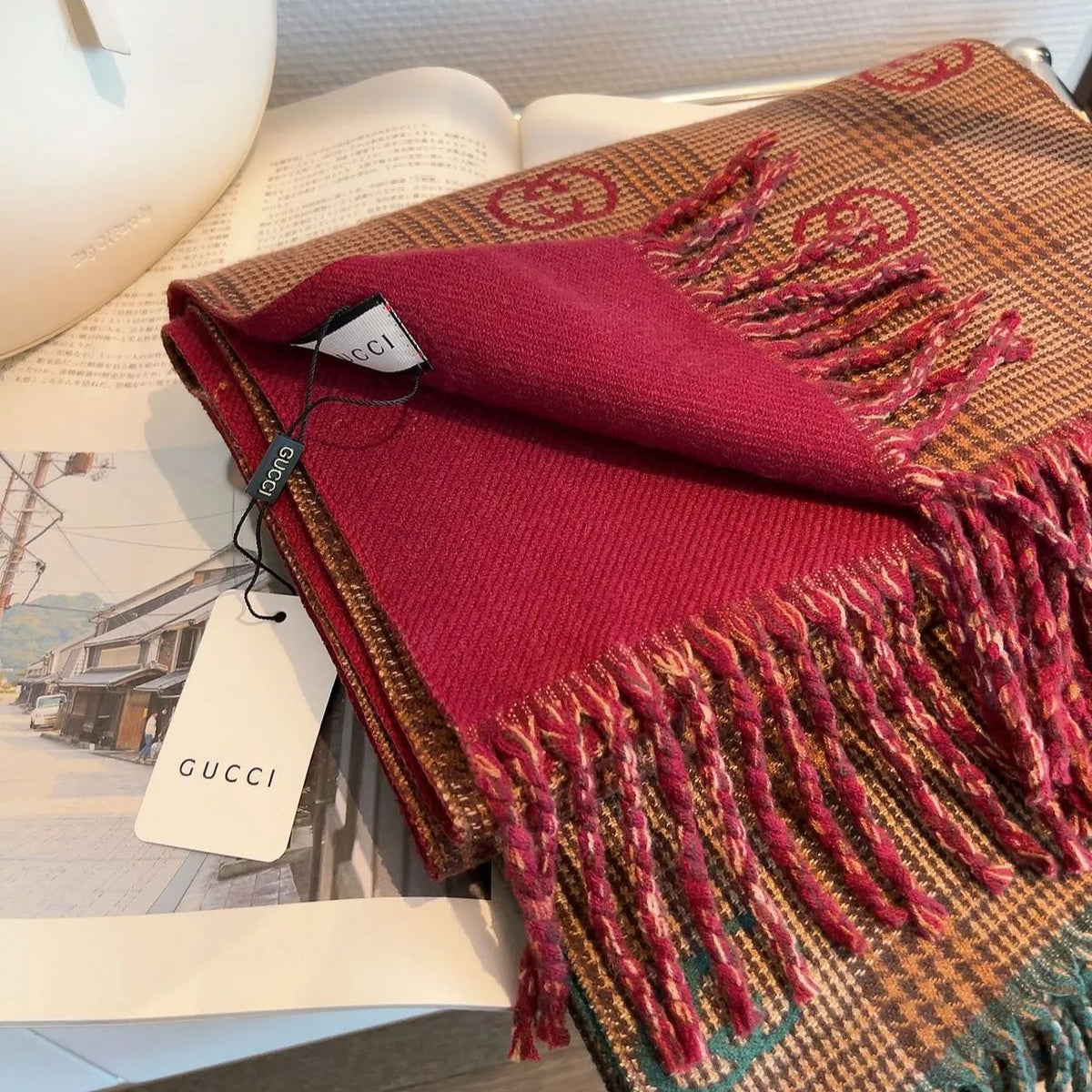 Gucci Double-sided Cashmere Fringed Scarf for Women – product image 8
