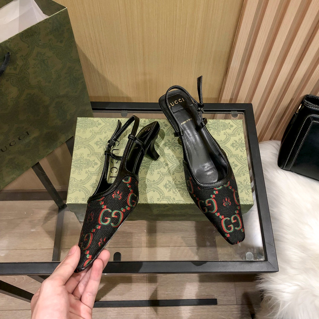 Gucci Floral Jacquard Slingback Low Heel Sandals – sandals product image 4