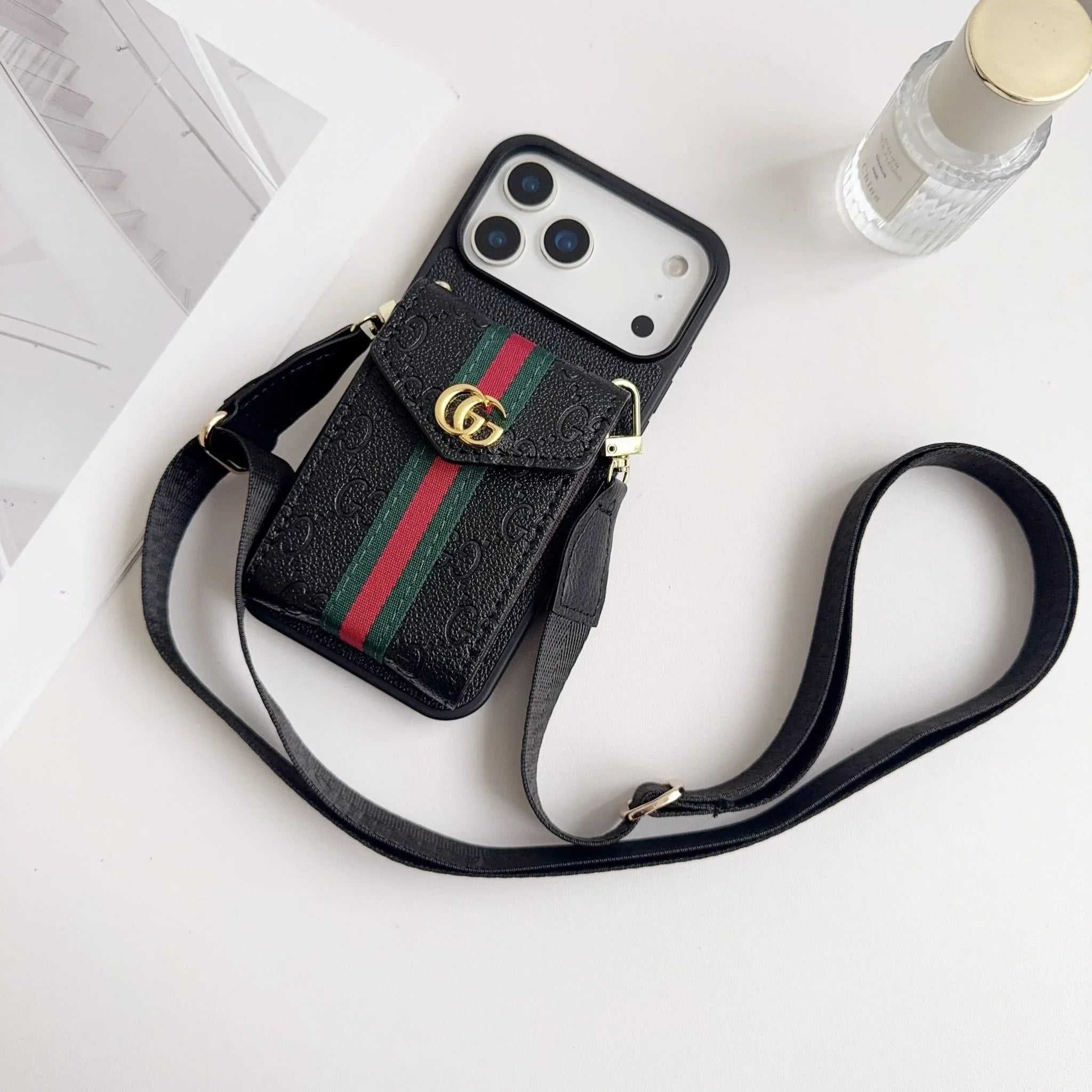 Louis Vuitton iPhone 17 Pro Max Case with Card Holder & Strap – Monogram Leather Wallet