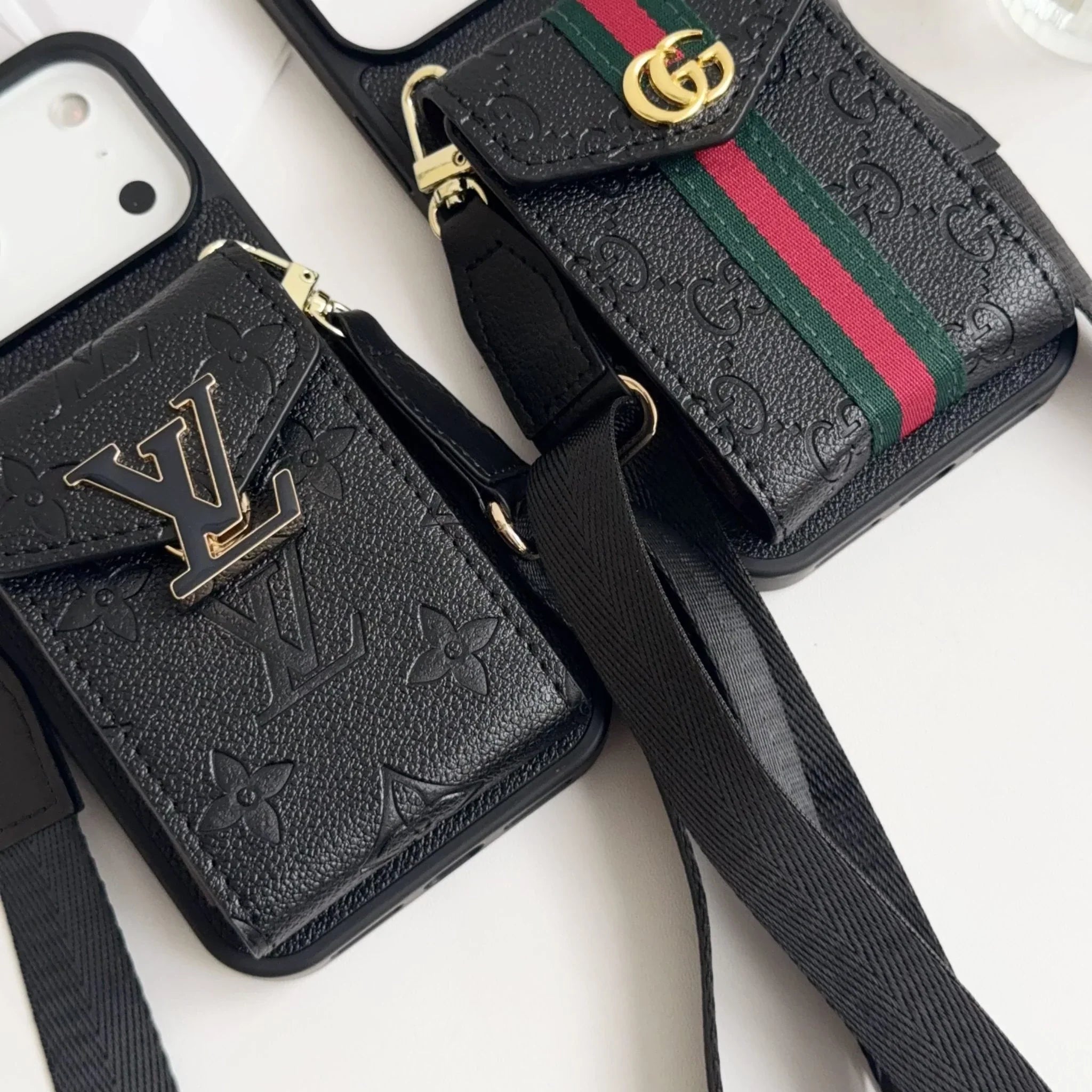 Louis Vuitton iPhone 17 Pro Max Case with Card Holder & Strap – Monogram Leather Wallet