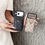 Gucci iPhone 17 Pro / Pro Max Case with Cardholder – Black GG Canvas Luxury Wallet Case