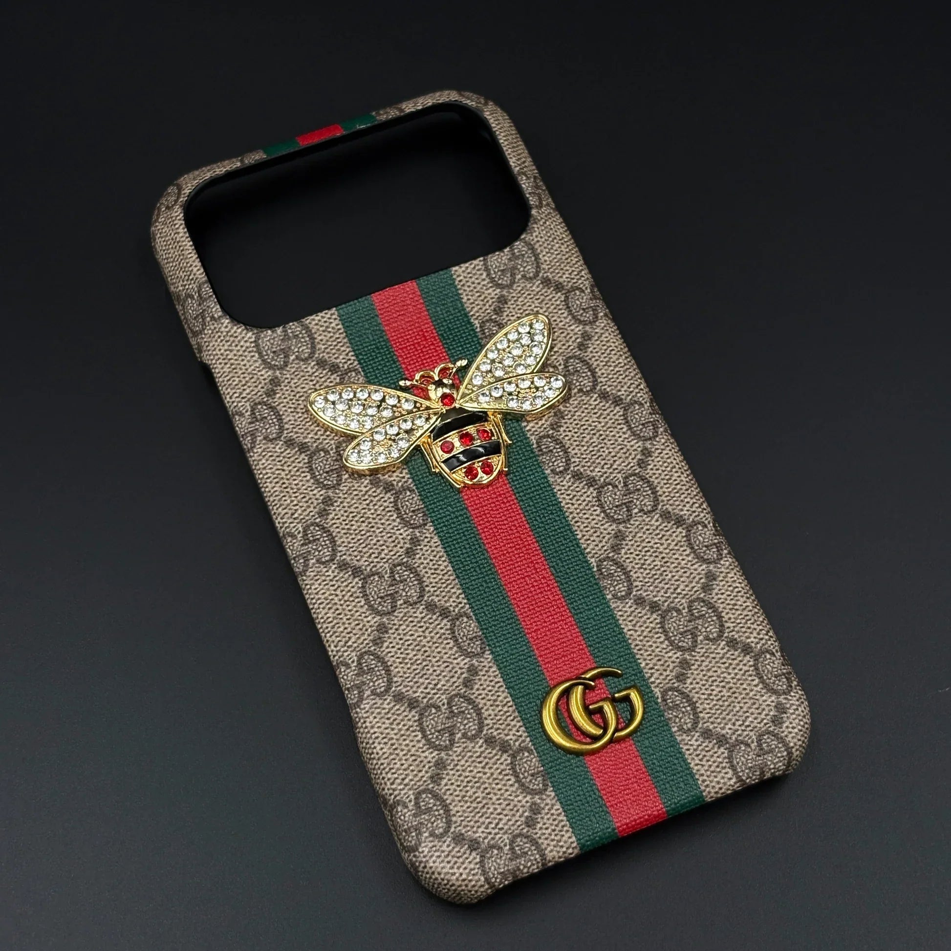 Gucci Ophidia iPhone 17 Pro Max Case with Web Stripe & Bee – Luxury GG Supreme Phone Case