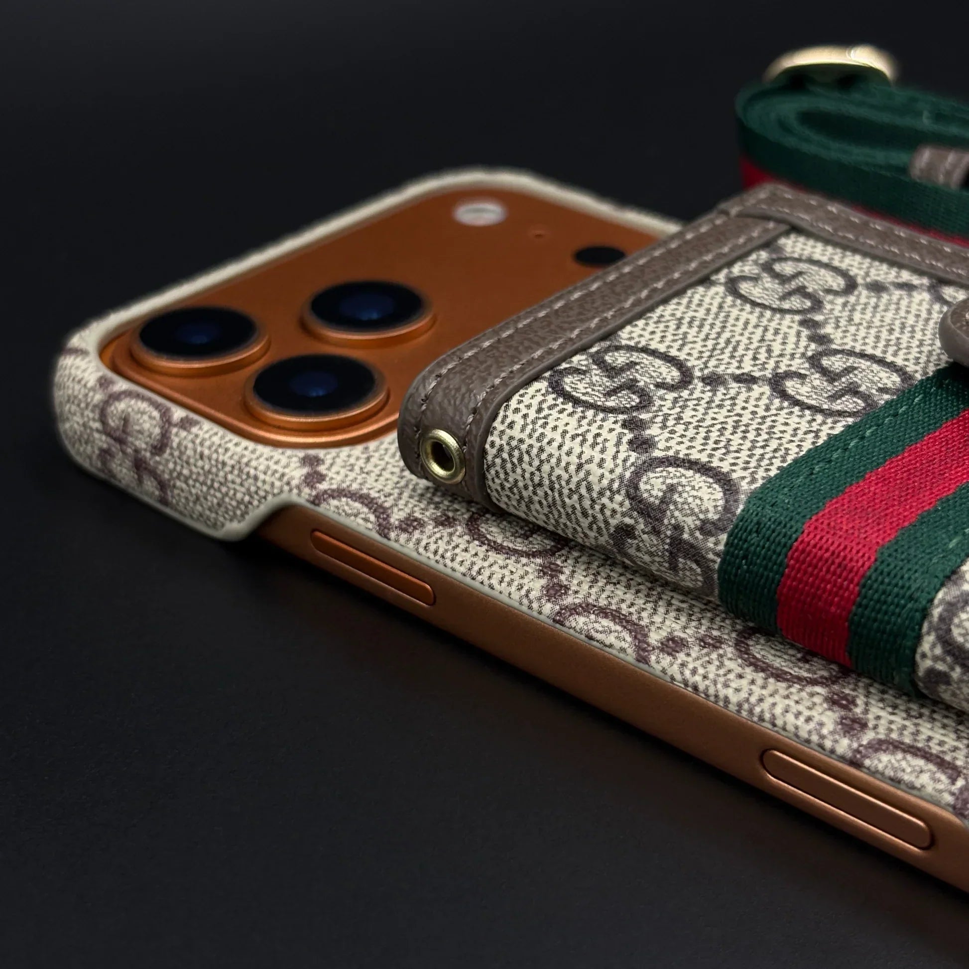 GG Monogram Gucci iPhone 17 Pro Max Case with Card Holder & Detachable Strap – Luxury Gucci Phone Case