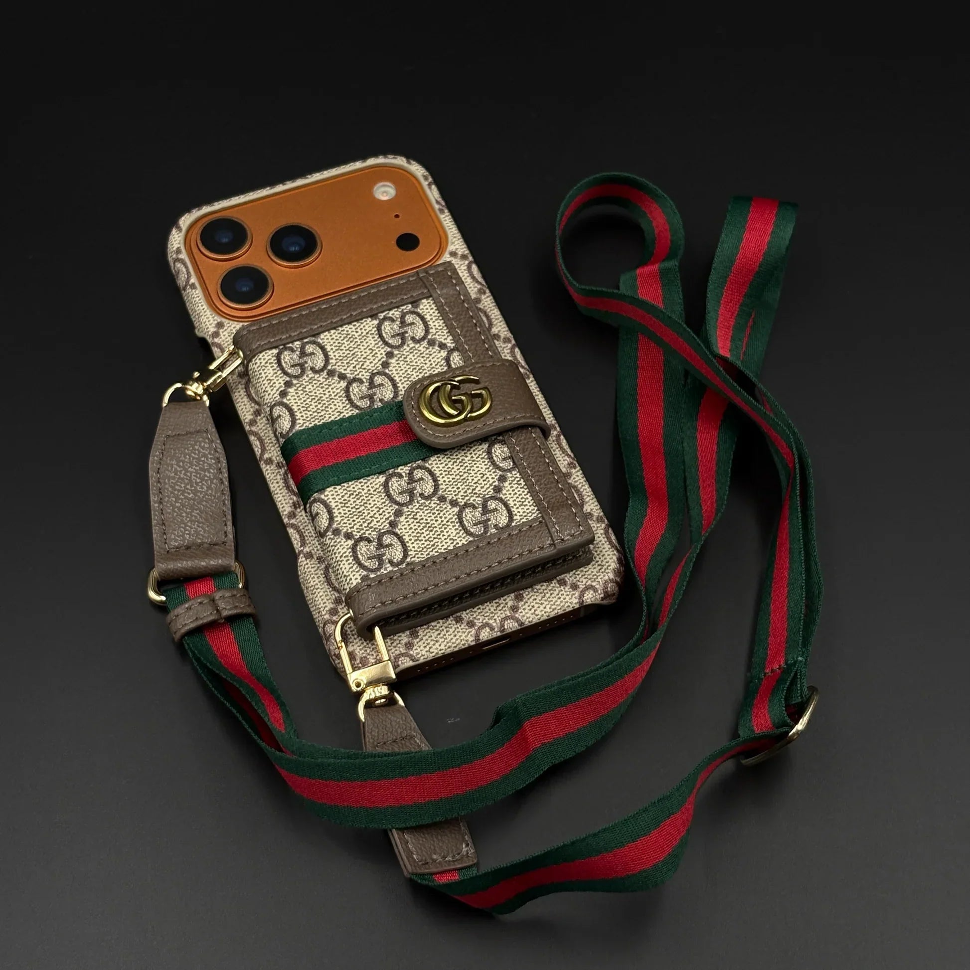 GG Monogram Gucci iPhone 17 Pro Max Case with Card Holder & Detachable Strap – Luxury Gucci Phone Case