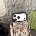 Gucci iPhone 17 Pro / Pro Max Case with Cardholder – Black GG Canvas Luxury Wallet Case