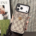 Gucci iPhone 17 Pro / Pro Max Case with Cardholder – Black GG Canvas Luxury Wallet Case