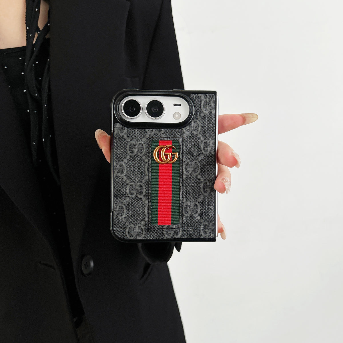 Gucci iPhone Duo Case GG Monogram Web Stripe Beige