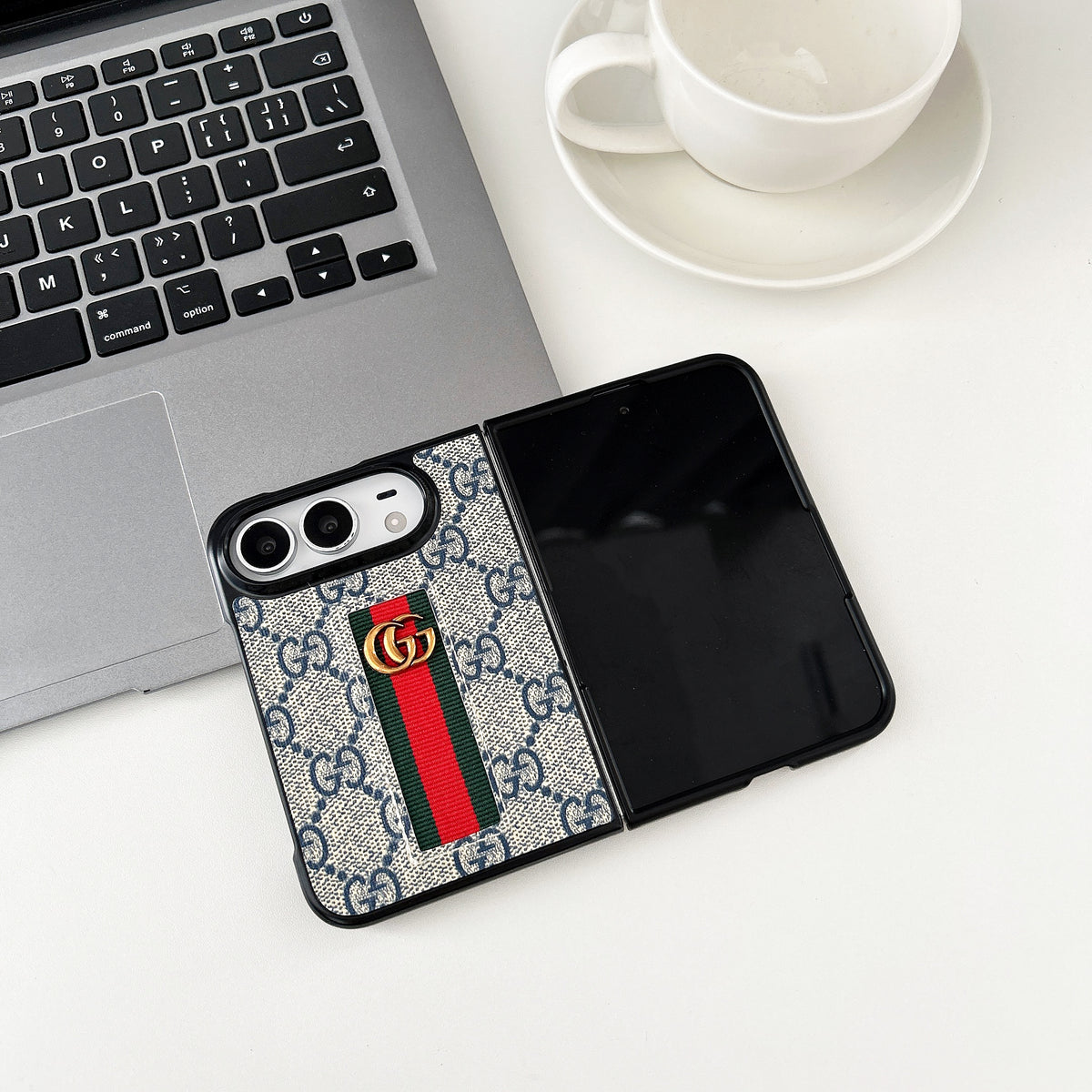 Gucci iPhone Duo Case GG Monogram Web Stripe Beige
