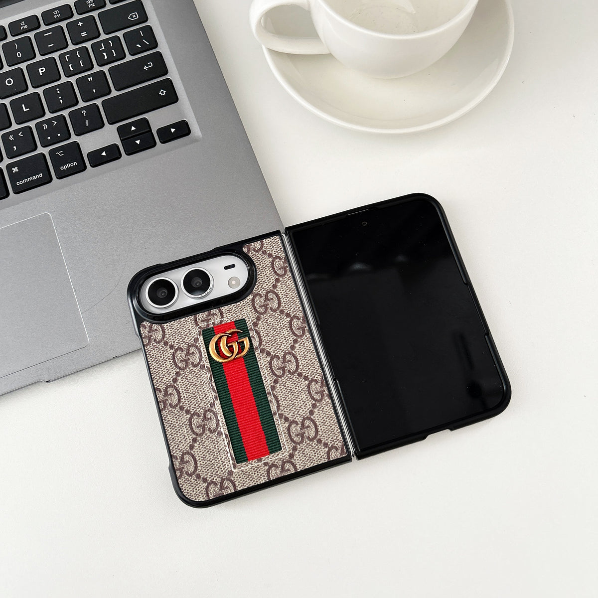 Gucci iPhone Duo Case GG Monogram Web Stripe Beige