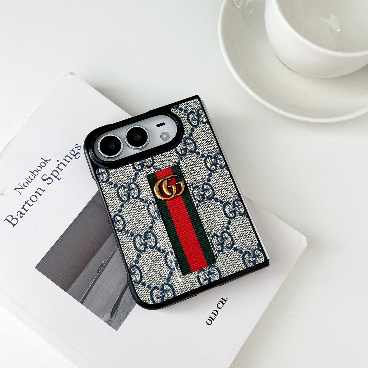 Gucci iPhone Duo Case GG Monogram Web Stripe Beige