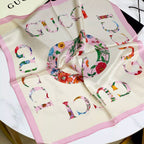 Gucci Mulberry Silk Floral Layered Logo Square Scarf for Women – product image 1