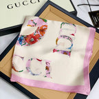 Gucci Mulberry Silk Floral Layered Logo Square Scarf for Women – product image 10