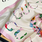 Gucci Mulberry Silk Floral Layered Logo Square Scarf for Women – product image 11