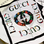 Gucci Mulberry Silk Floral Layered Logo Square Scarf for Women – product image 2