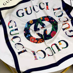 Gucci Mulberry Silk Floral Layered Logo Square Scarf for Women – product image 3