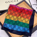 Gucci Mulberry Silk Multicolor Monogram Letter Square Scarf for Women – product image 10
