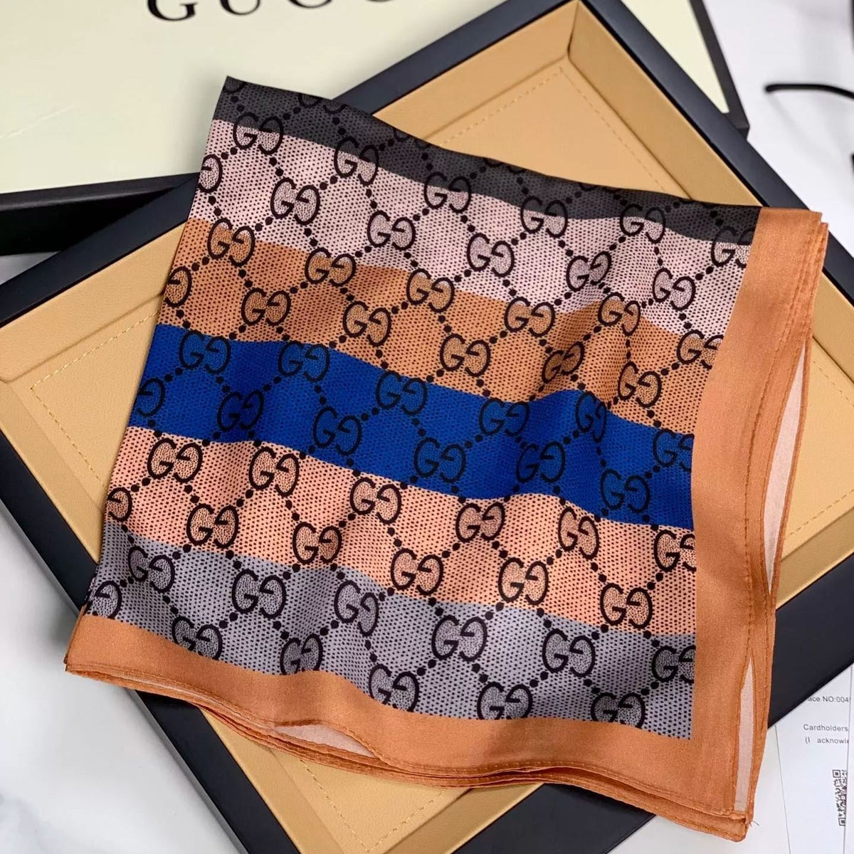Gucci Mulberry Silk Multicolor Monogram Letter Square Scarf for Women – product image 18