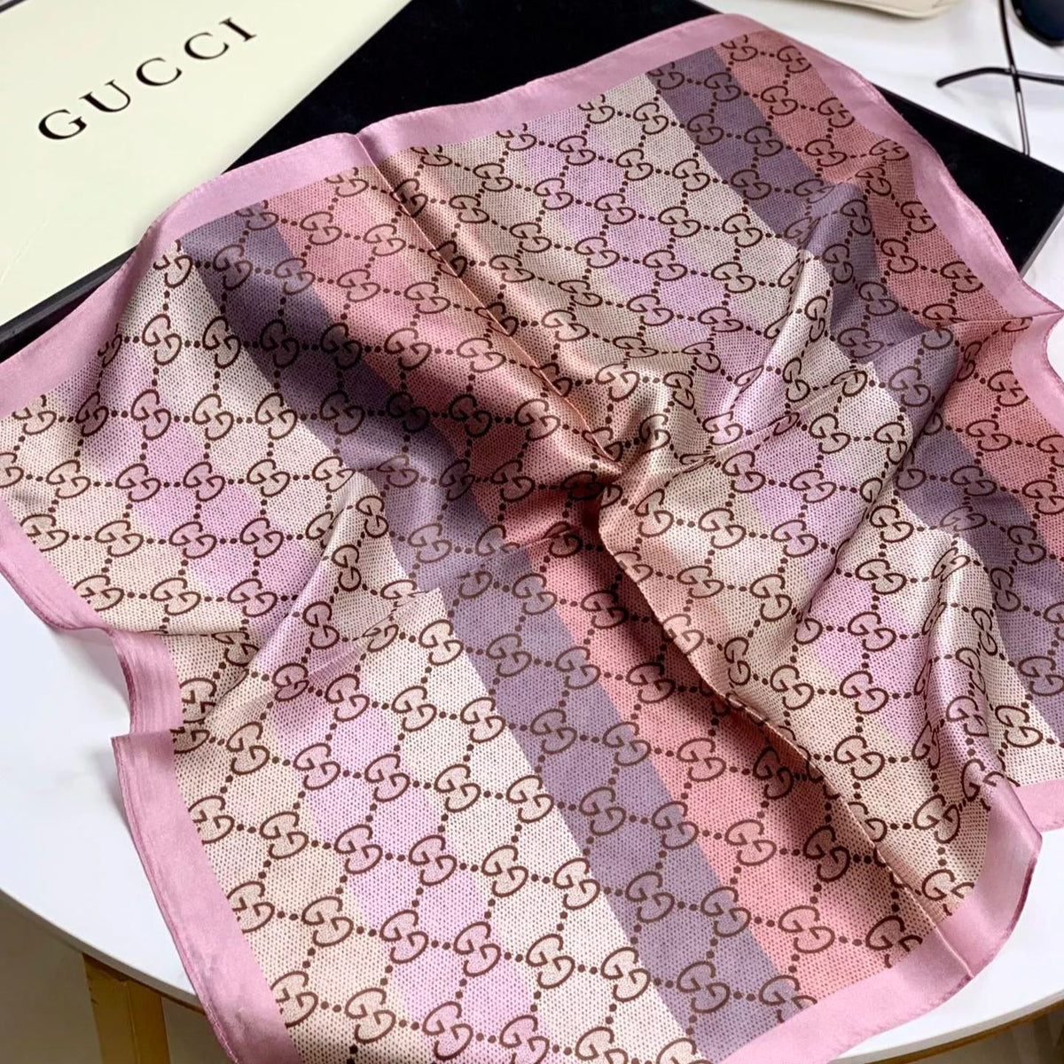 Gucci Mulberry Silk Multicolor Monogram Letter Square Scarf for Women – product image 2