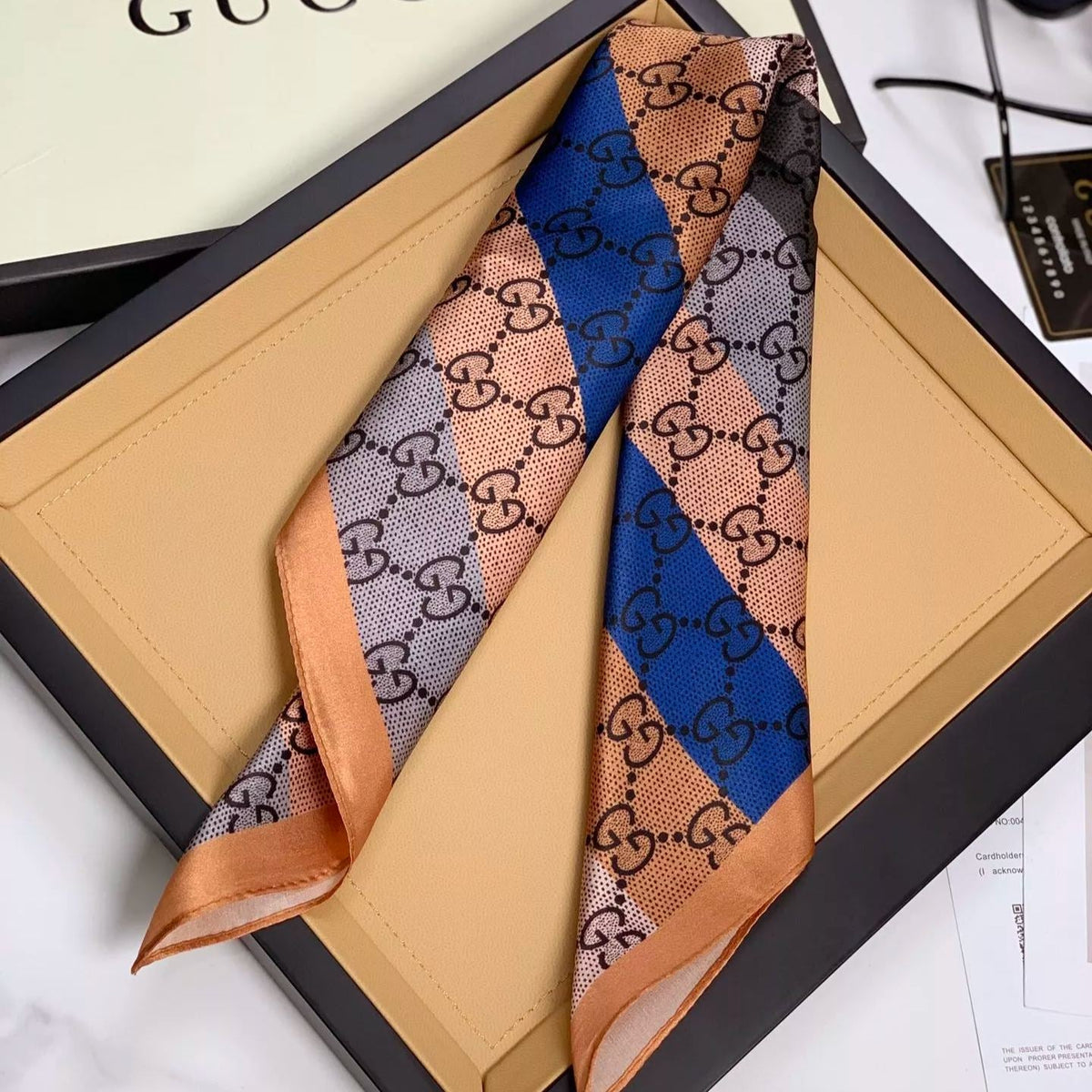 Gucci Mulberry Silk Multicolor Monogram Letter Square Scarf for Women – product image 20