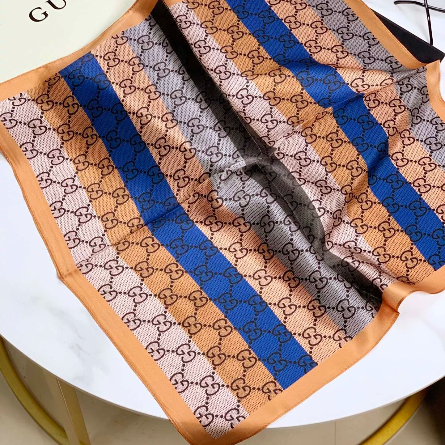 Gucci Mulberry Silk Multicolor Monogram Letter Square Scarf for Women – product image 3