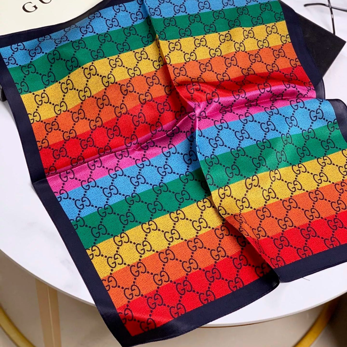Gucci Mulberry Silk Multicolor Monogram Letter Square Scarf for Women – product image 4