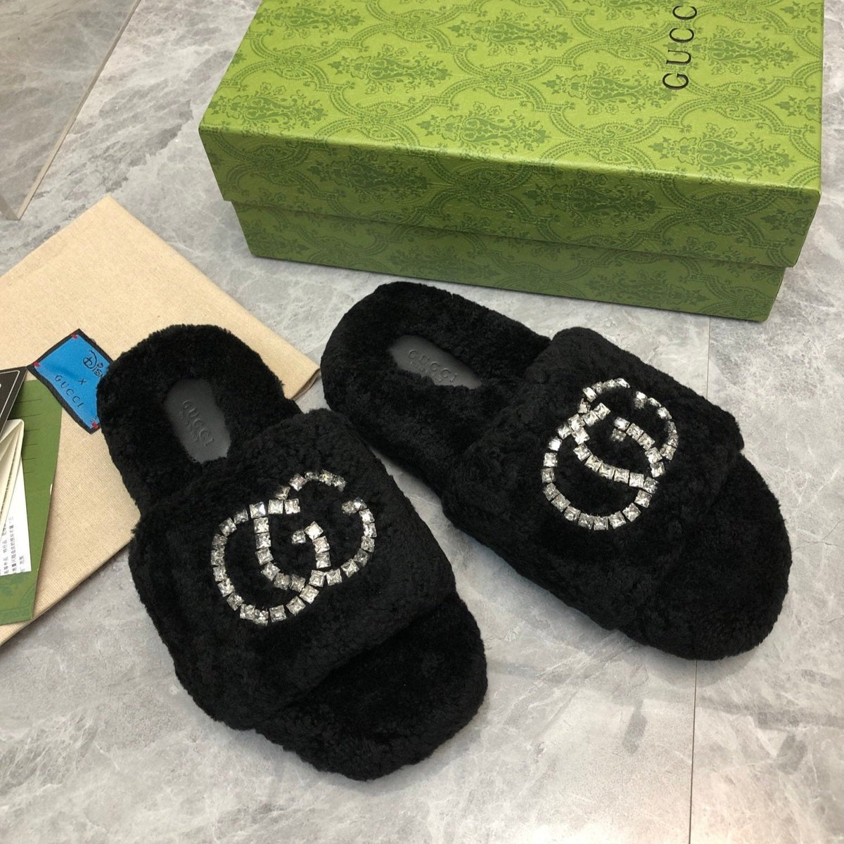 Gucci New Rhinestone Wool Slippers – slippers product image 1