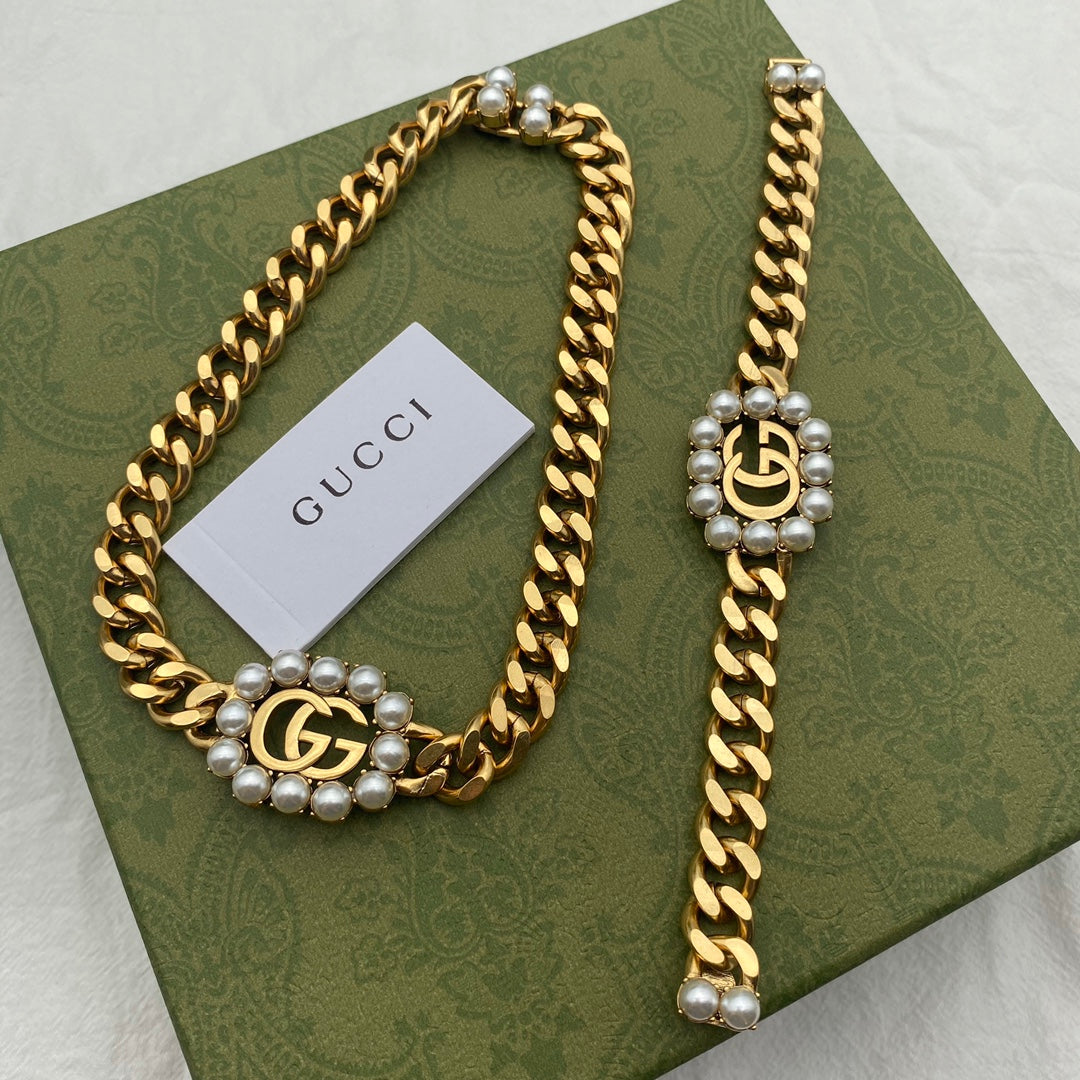 Gucci Pearl Letter Bracelet Necklace Set – Luxury Jewelry – product image 9