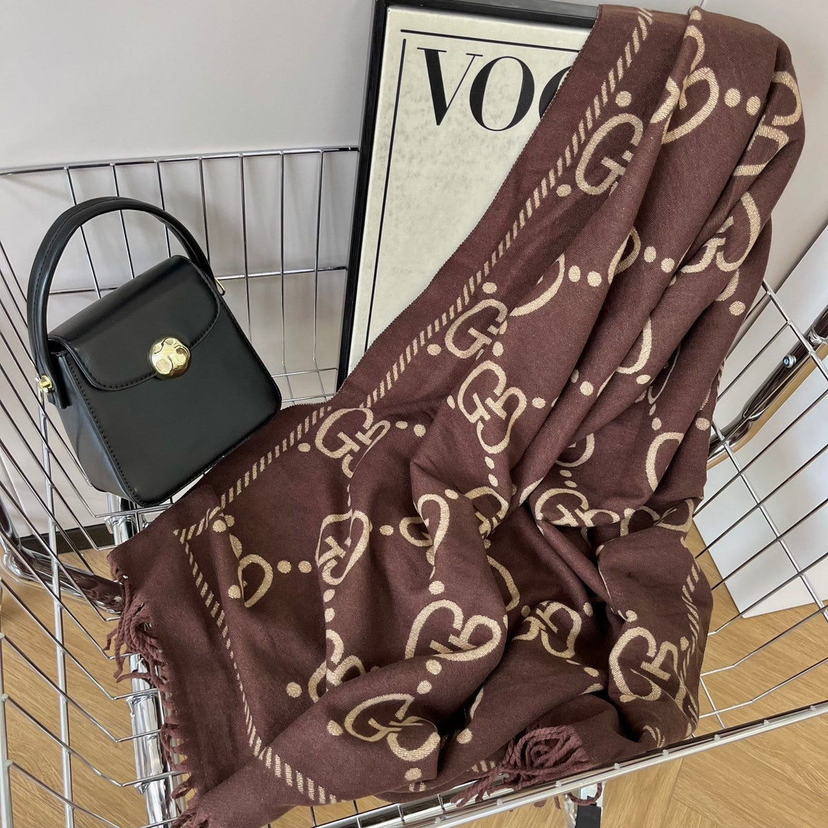 Gucci Premium Woven Classic Mink and Silver Fringe Scarf Shawl for Women – product image 15