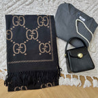 Gucci Premium Woven Classic Mink and Silver Fringe Scarf Shawl for Women – product image 3