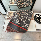 Gucci Reversible Cashmere Jacquard Fringe Scarf Shawl for Women – product image 8