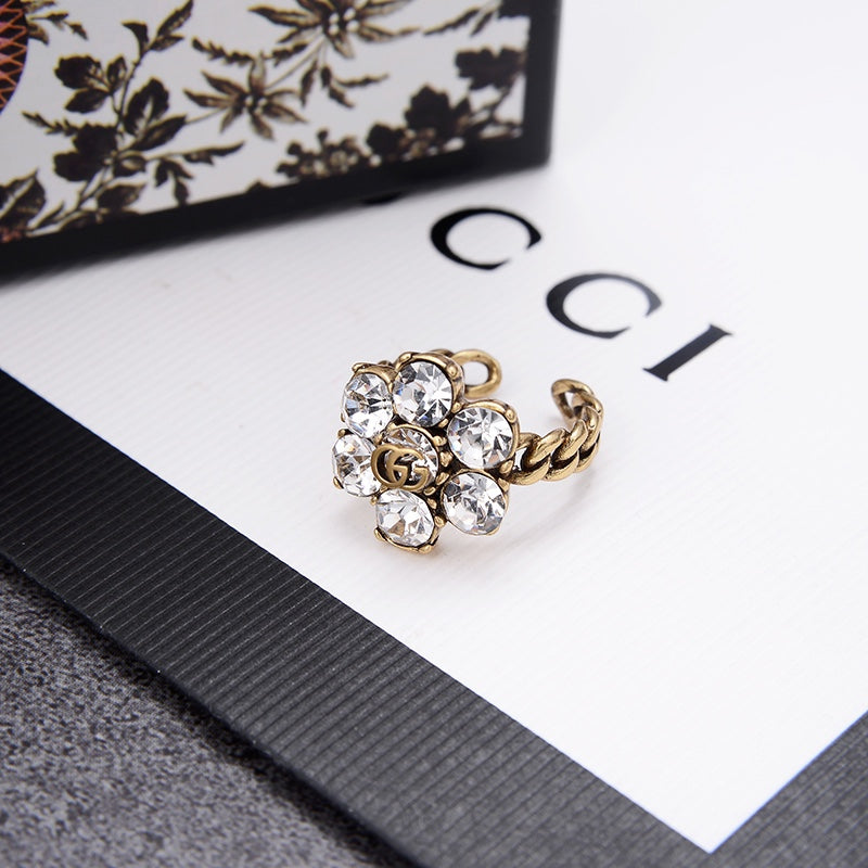 Gucci Vintage Crystal Flower Open Ring – Luxury Designer Jewelry – product image 2