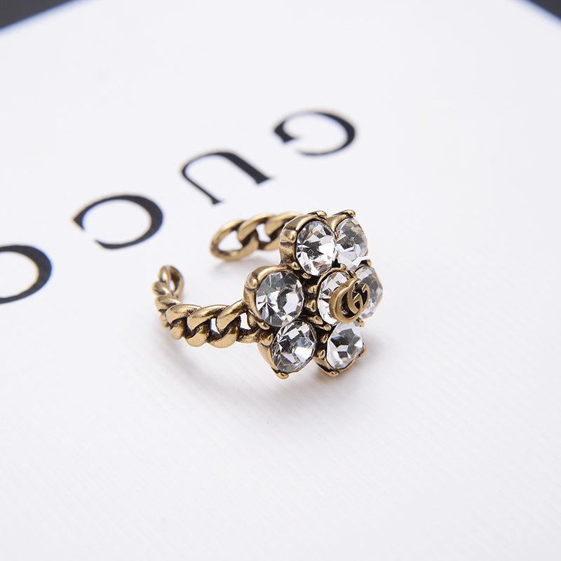 Gucci Vintage Crystal Flower Open Ring – Luxury Designer Jewelry – product image 4