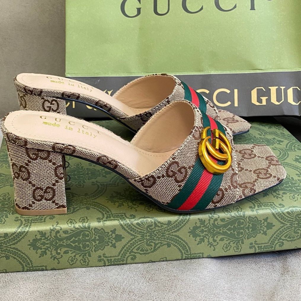 Gucci Vintage Embossed Block Heel Sandals – sandals product image 1