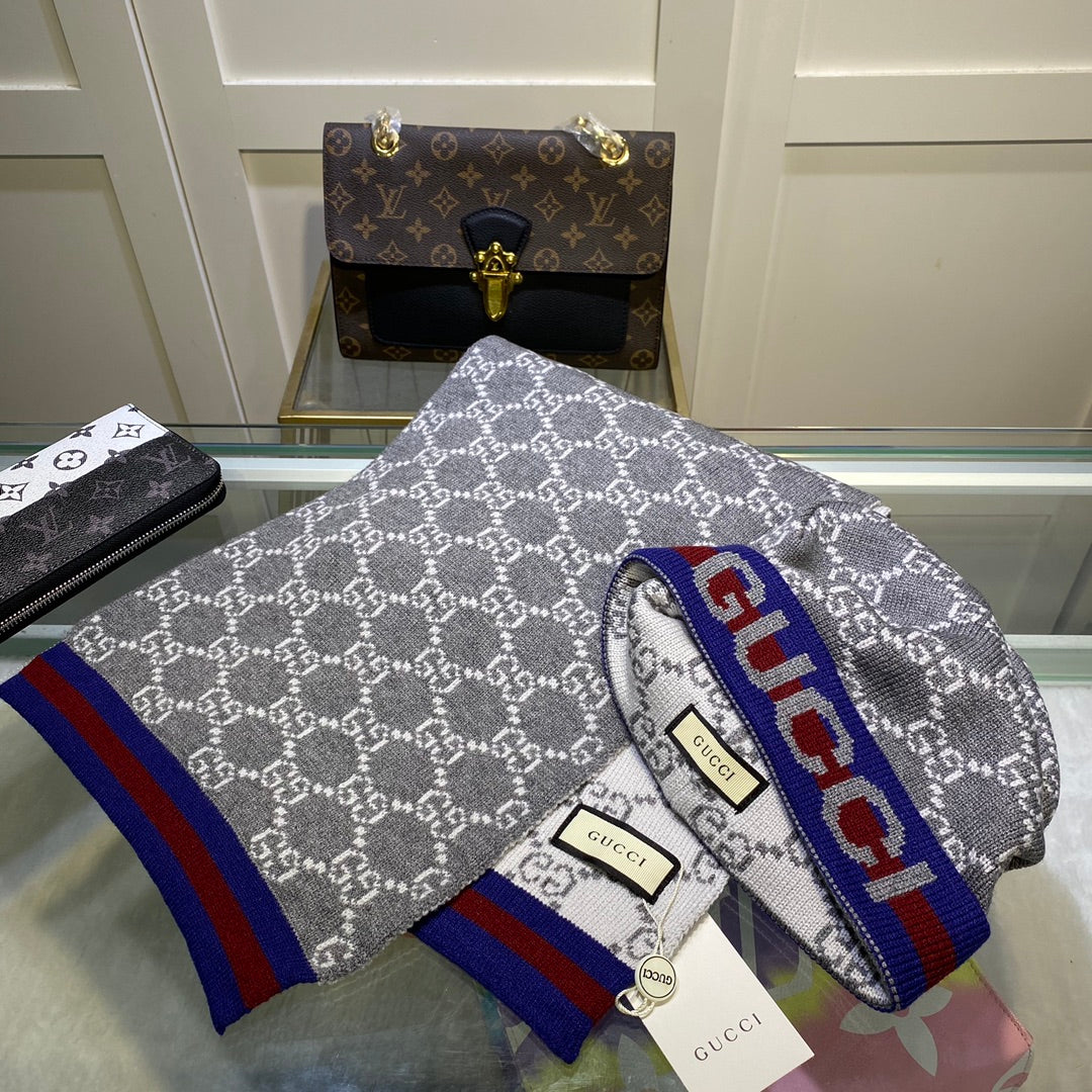 Gucci Wool Classic Monogram Jacquard Scarf Hat Set for Women – product image 25