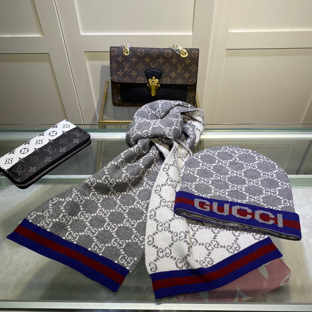 Gucci Wool Classic Monogram Jacquard Scarf Hat Set for Women – product image 26