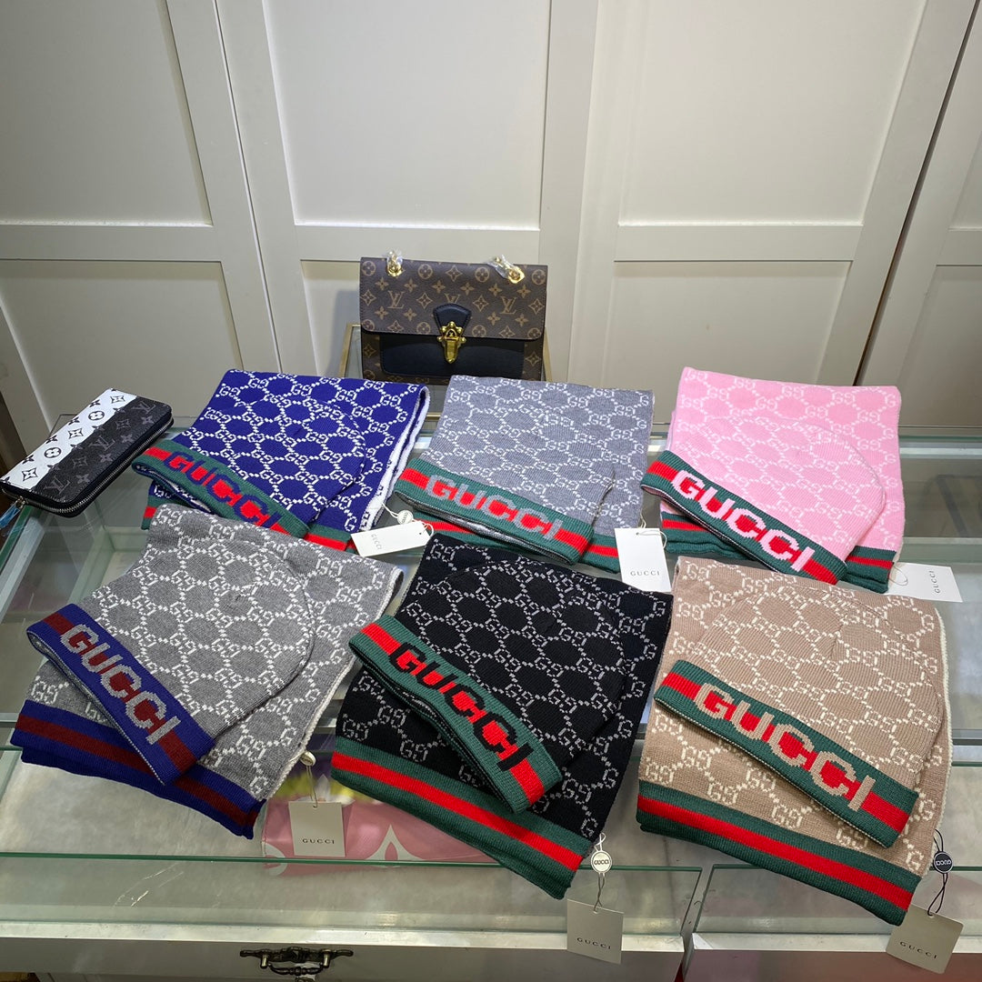 Gucci Wool Classic Monogram Jacquard Scarf Hat Set for Women – product image 36